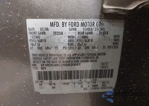 2008 Ford Edge Sel z USA, uszkodzony, nr VIN 2FMDK48C28BB20051